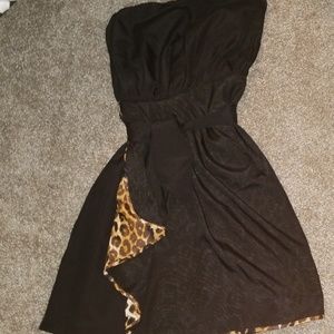 Express Black Cocktail Dress Strapless Leopard